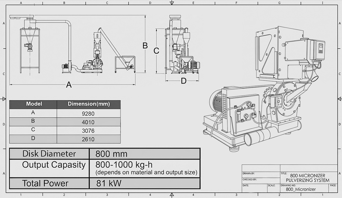 800 Pulverizer Machine technical drawing