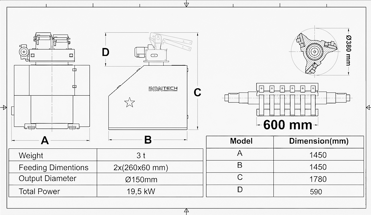 38.60 In-line Kırma Makinesi teknik çizimi