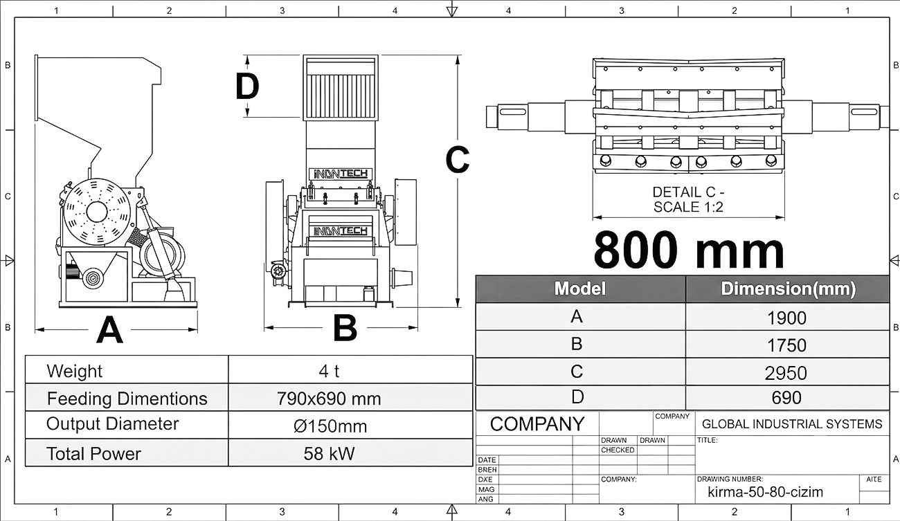 50.80 Kompakt Kırma Makinesi teknik çizimi