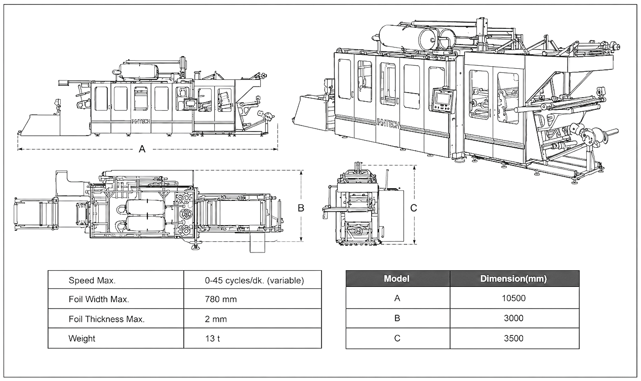 7450 Thermoform Makinesi teknik çizimi